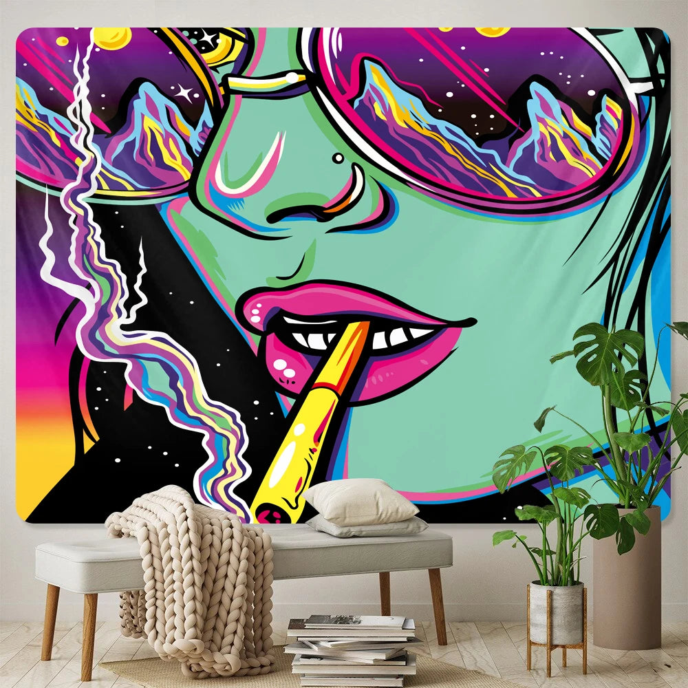 Beautiful character graffiti psychedelic scene home decoration tapestry hippie noshian room decorative background wall