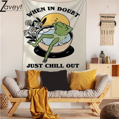 Cartoon Dancing Frog Mushroom Tapestry Print "Take more chances,dance more dances" Letter Wall Cloth 70's80's Disco Hippie