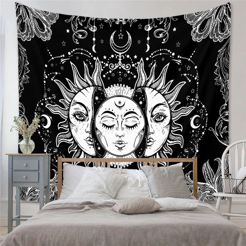 Psychedelic Mushroom Tapestry Indian Tapestry Wall Hanging Bohemian Psychedelic Witchcraft Sunn Moon Tapestry Tapiz