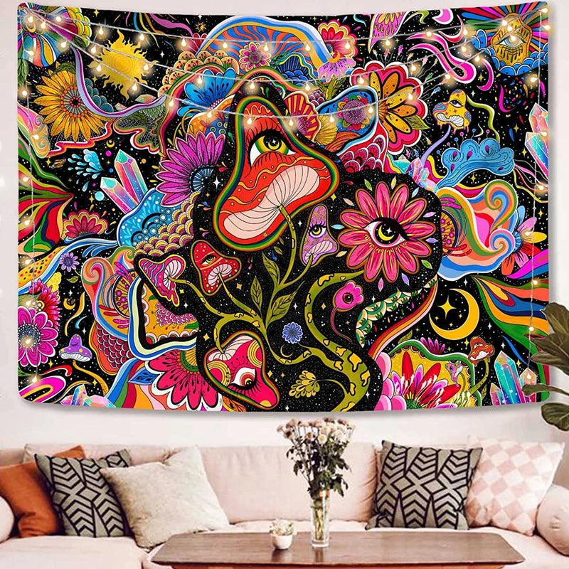 Psychedelic Mushroom Tapestry Divination Psychic Wall Hanging Hippie Boho Cute Room Decoration  Magic Tapestries Art Home Decor