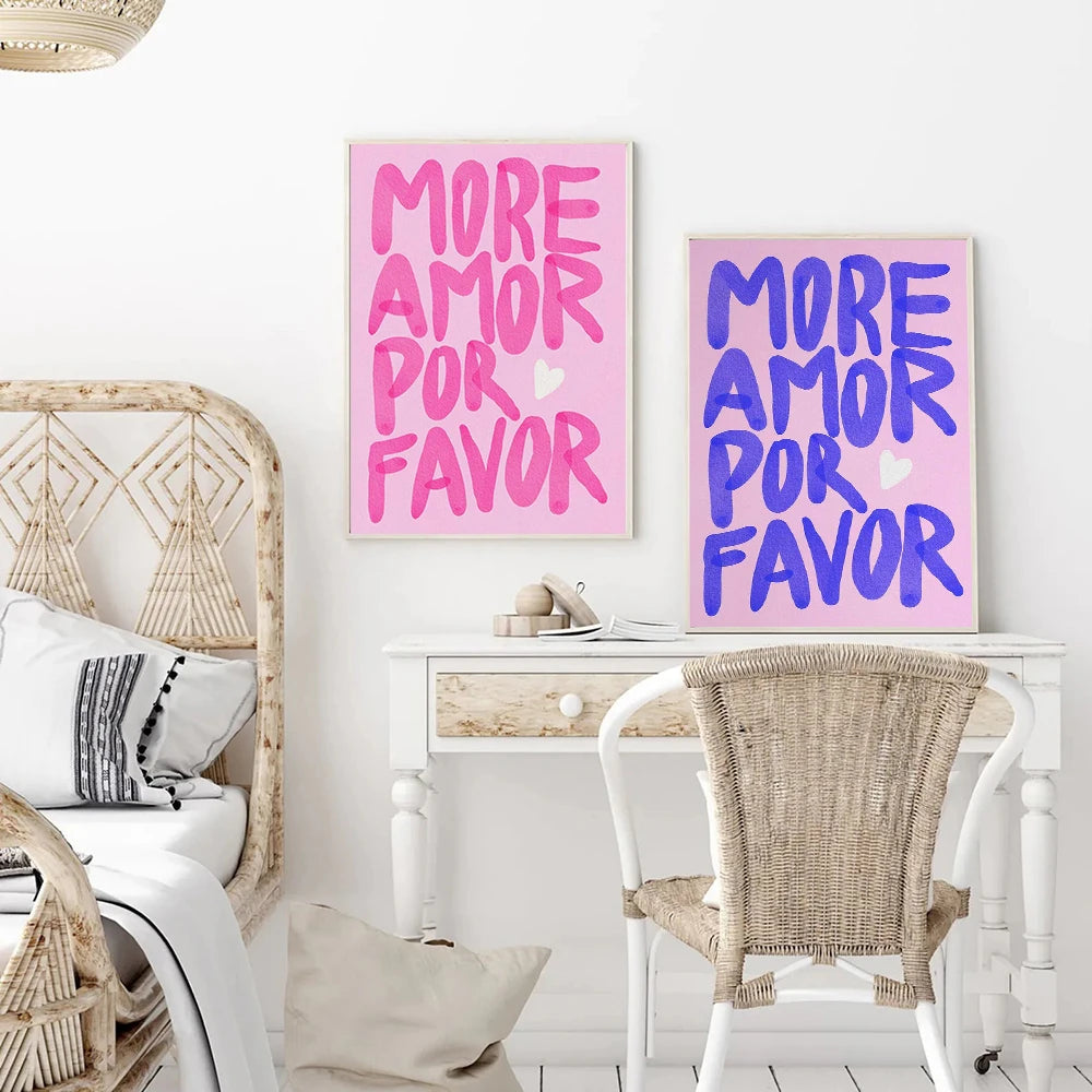 Maximalist More Amor Por Favor Eclectic Colorful Love Quote Wall Art Canvas Painting Posters Pink Prints Living Room Decoration - niceart