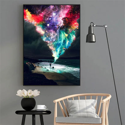 Vintage Fantasy Space Landscape Canvas Painting Abstract Planet Poster for Wall Art Home Decor Living Room Pictures No Frame - NICEART