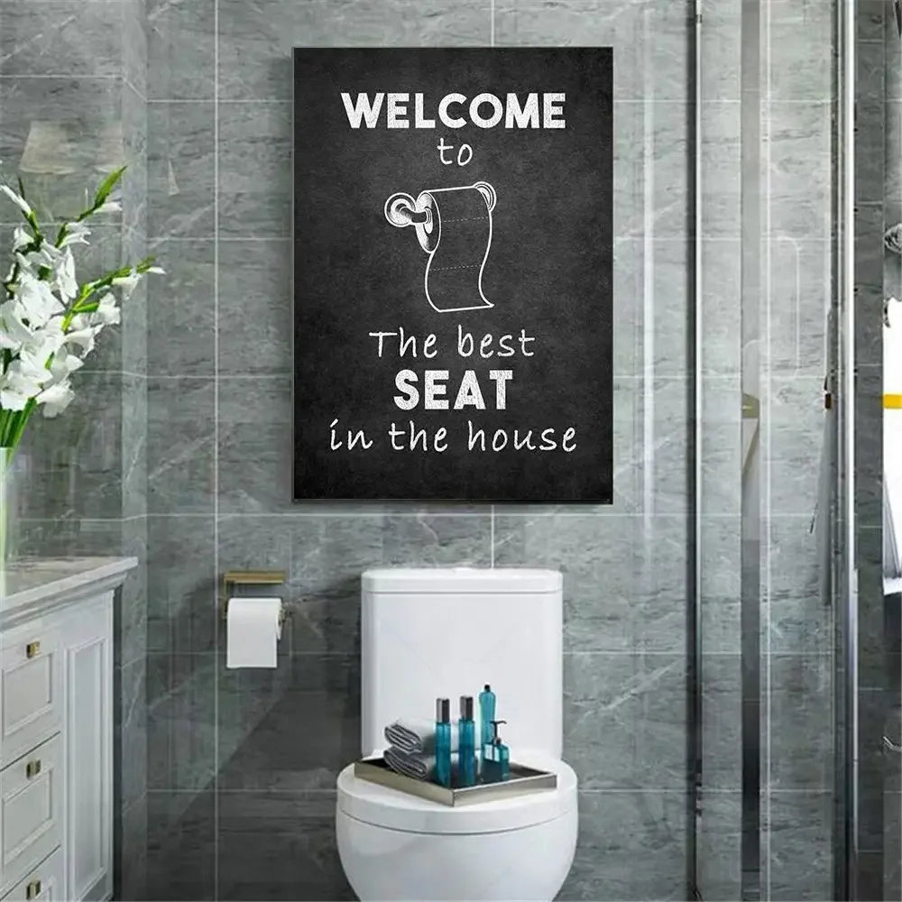 Bathroom Hell Funny Best Seat Toilet Paper Posters Print Humor Black White Quotes Canvas Painting Wall Art Bathroom Room Decor - NICEART