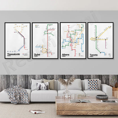 Thessaloniki Greece, Athens Metro, Montreal Metro Canada, Dubai Metro, Toronto Canada 2021 Metro Map Typographic Poster - NICEART