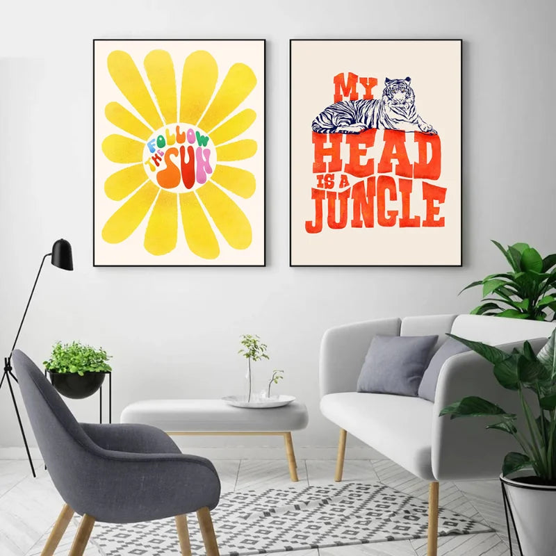 Abstract Colors and Fun Rainbow Sunshine Art Posters Modern Canvas Painting Wall Print Colorful Picture Living Room Home Decor - NICEART