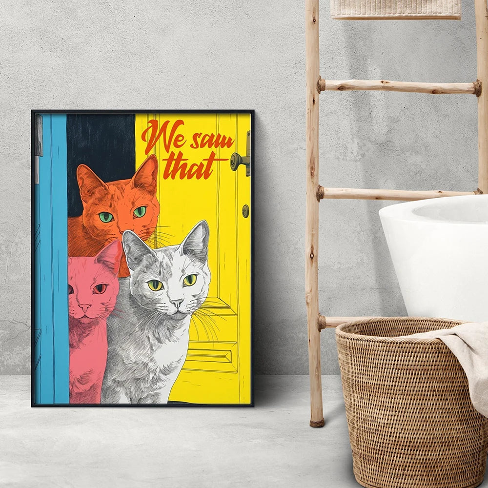 Funny Bathroom Cats Canvas Painting Animal Maximalist Posters Modern Wall Art Print Pictures for Toilet Restroom Home Decoration - niceart