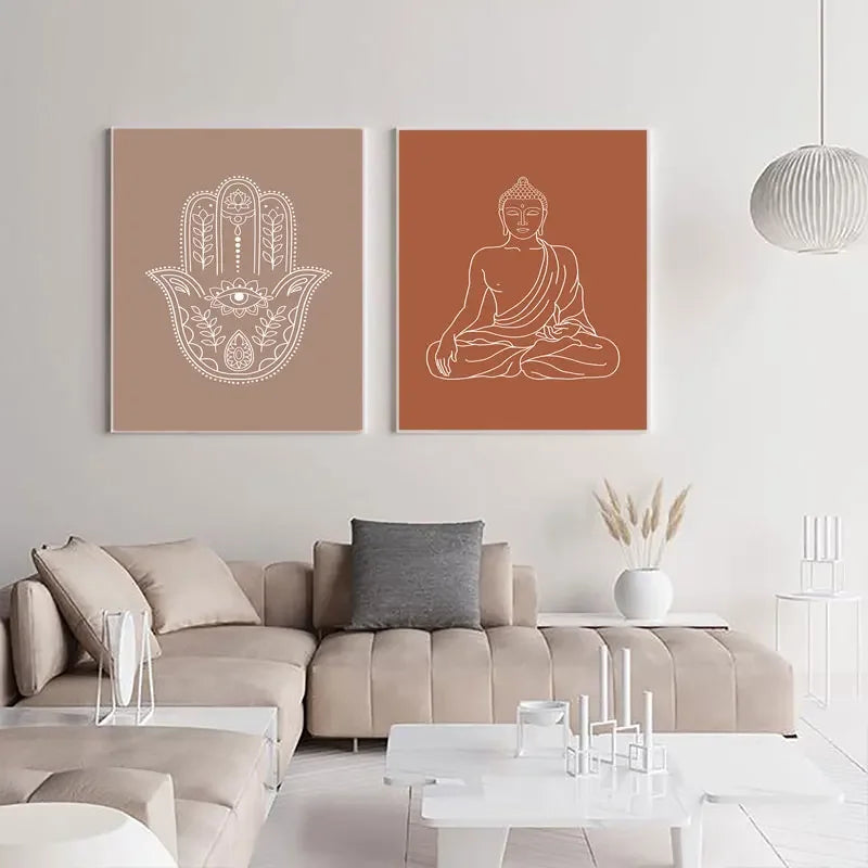 Mandala Buddha Poster Lotus Neutral Colors Boho Wall Art Print Canvas Painting Picture Zen Yoga Living Room Home Interior Decor - NICEART
