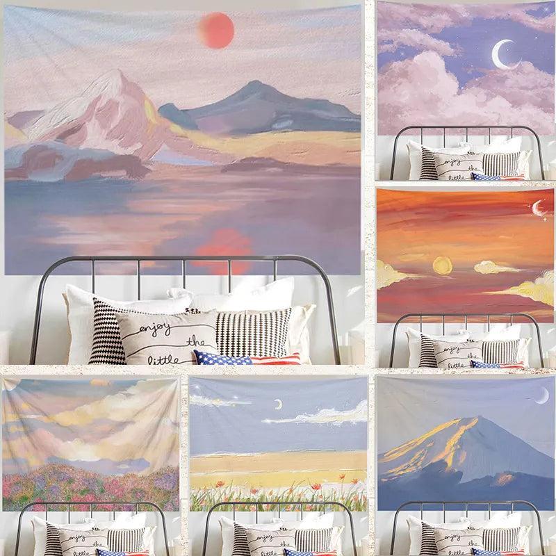 Ashou Oil Painting Scenery Tapestry Dorm Room Decoration Aesthetic Tapestry Wall Tapestry Decor Wall Hanging Tapestry Decoration - NICEART