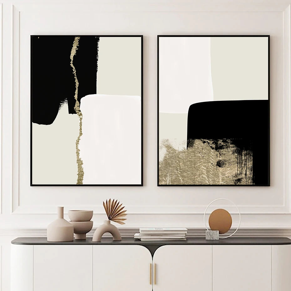 Modern Abstract Beige Black Gold Minimalist Posters Wall Art Canvas Paintings Print Picture Living Room Interior Home Decoration - niceart