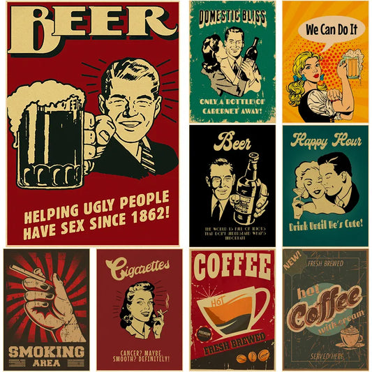 Beer Vintage Poster Cigarette Coffee Retro Kraft Paper Prints Picture DIY Aesthetic Room Home Bar Cafe Art Wall Decor Painting - NICEART