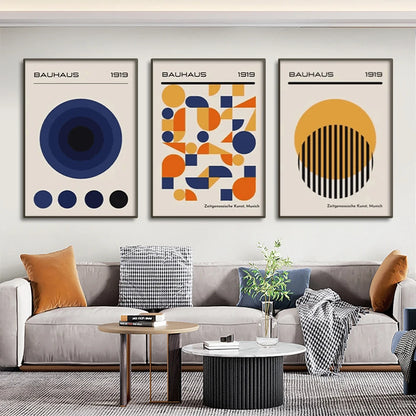 Mid Century Modern Bauhaus Abstract Geometric Posters Wall Art Canvas Painting Prints Pictures Gallery Living Room Interior Home - NICEART