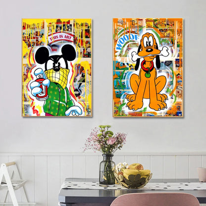 Abstract Mickey Mouse Graffiti Wall Decor Posters And Prints Donald Duck Street Art Cartoon Pop Canvas Painting For Living Room - NICEART