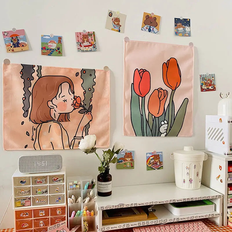 Hanging Cloth Background Fabric Ins Girl Room Decoration Dormitory Bedroom Wall Bedspread Cloth anime tapestry farmhouse decor - NICEART