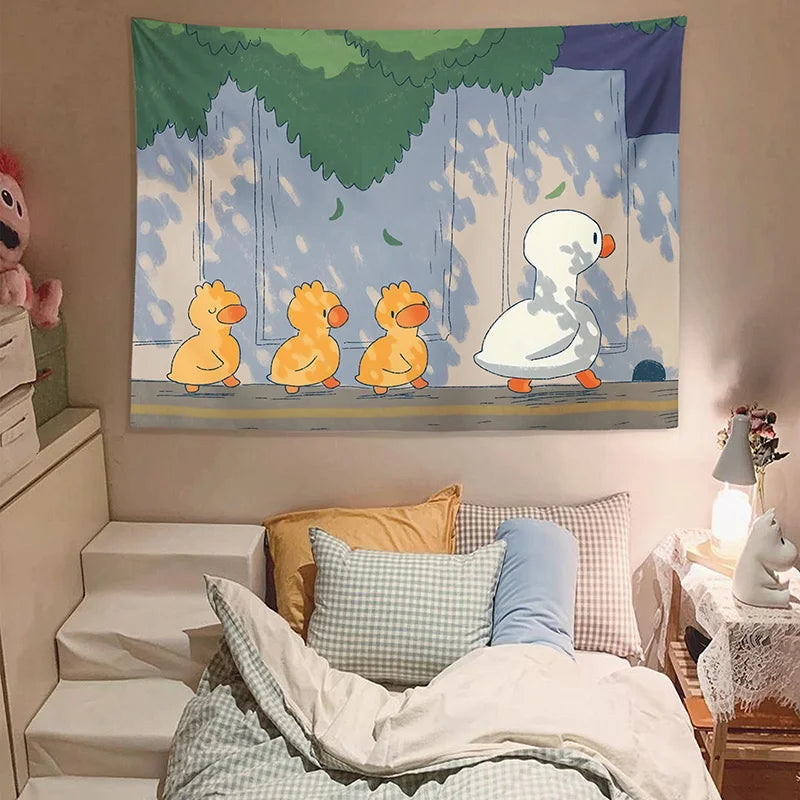 anime Cute Duck Background Cloth Room Decor Kawaii Tapestry Teen Room Decor Posters and Prints Garden Posters for Outside