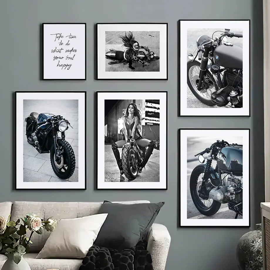 Motorcycle Picture Canvas Painting Wall Art Modern Fashion Black and White Poster and Print for Home Decor Dormitory Wall Design - NICEART