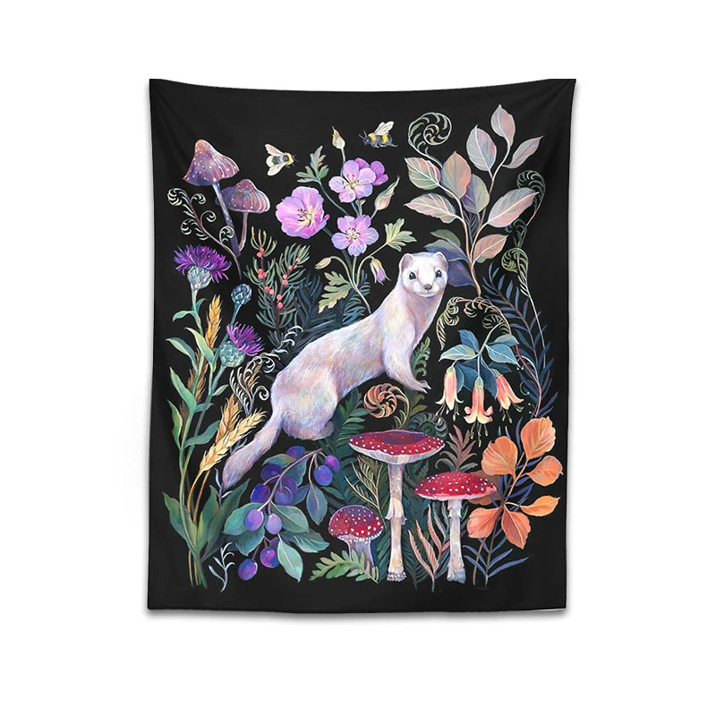 White Ermine Tapestry Wall Hanging Flower Garden Mushroom Wildflowers Bohemia Wall Carpets Home Dorm Decor Starry Sky Carpet