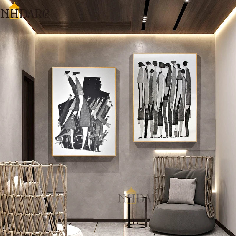 Modern Nordic Black White Abstract Characters Fashion Poster Painting Canvas Print Art Wall Picture Porch Living Room Home Decor - NICEART