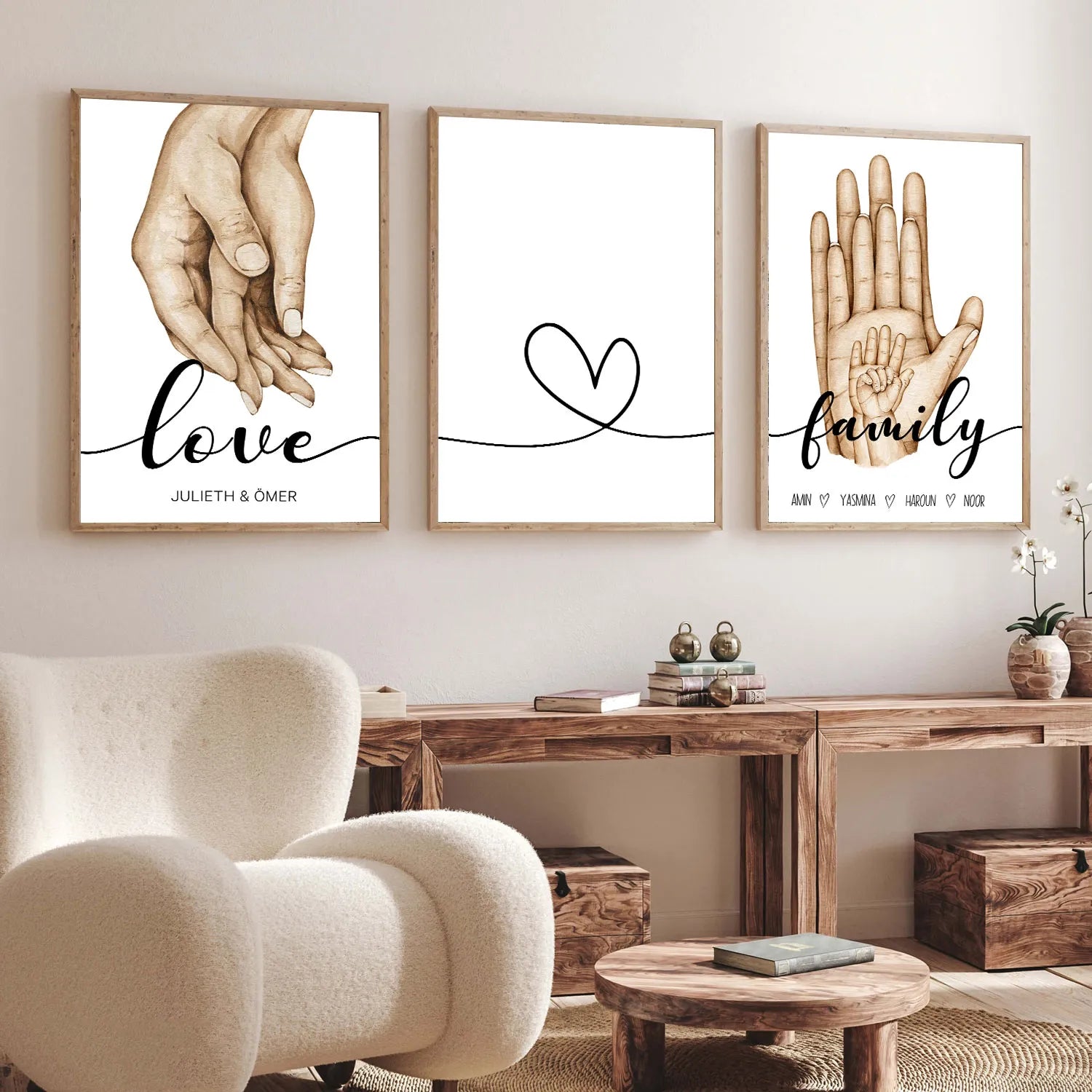 Personalized Family Hands Set 3 Of Poster Lovers Gifts Canvas Painting Nordic Art Print Abstract Wall Pictures Living Room Decor - NICEART