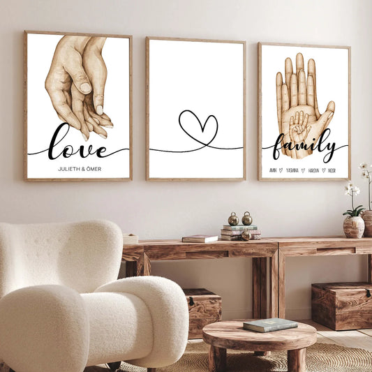 Personalized Family Hands Set 3 Of Poster Lovers Gifts Canvas Painting Nordic Art Print Abstract Wall Pictures Living Room Decor - NICEART