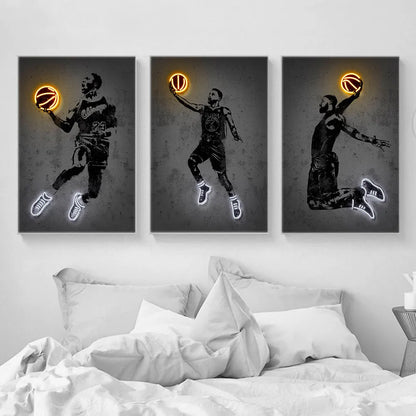 Neon Print Poster James Wall Art Street Art Graffiti Basketball Canvas Painting Sport Art Print Modular Pictures Bedoom Decor - NICEART