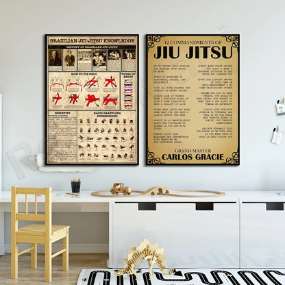 12 Jiu-Jitsu Commandments, BJJ Knowledge Education Guide Print, Jiu-Jitsu Life Lessons BJJ Poster - NICEART