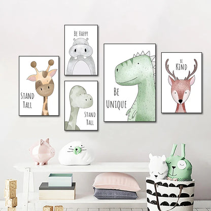 Cute Cartoon Animal Poster for Kid's Room Giraffe Dinosaur Fox Picture Prints Canvas Painting on the Wall Living Room Home Decor - NICEART