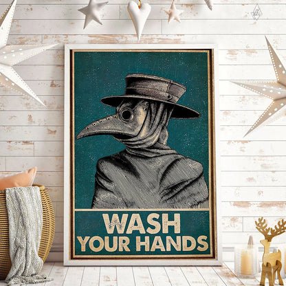 Vintage Poster Plague Doctor Wash Your Hand Sign Public Health Retro Wall Art Bathroom Canvas Painting Print Doctor Office Decor - niceart