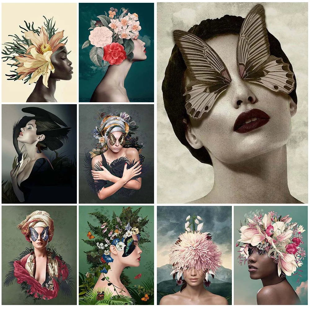 Flower Hair Woman Sexy Girl Modern Posters Wall Art Canvas Painting Abstract Home Decor Wall Pictures For Living Room Unframed - NICEART