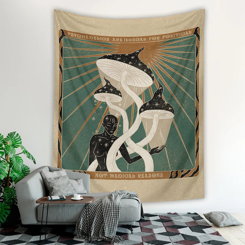 Tarot Card Alien Tapestry Wall Hanging Mandala Boho Witchcraft Bohemian Style Decoration Mattress Dorm Room Poster