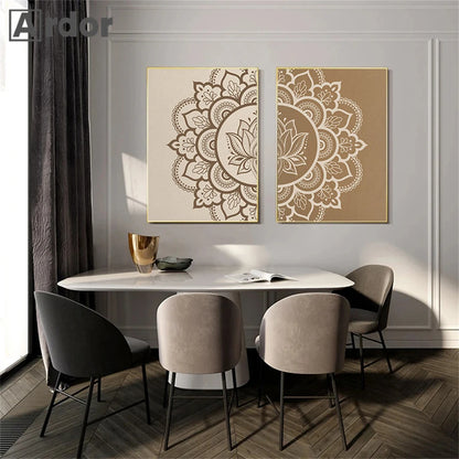 Bohemia Posters Mandala Canvas Picture Painting Yoga Zen Art Prints Abstract Beige Poster Nordic Wall Pictures Living Room Decor - NICEART