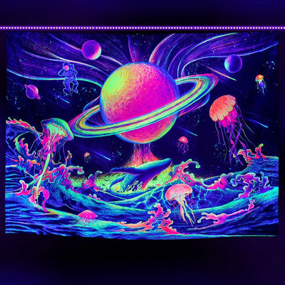 Astronaut UV Fluorescent Tapestry Aesthetics Wall Hanging Hippie  Bedroom Independent Room Decoration