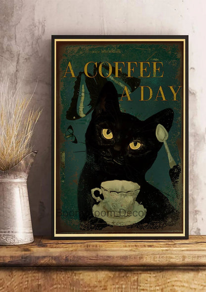 Black Cat Nostalgia Poster Kraft Paper Prints Salon Decor Cartoon Picture 2022 Arrivals Decoration Wall Sticker Bedroom Painting - NICEART