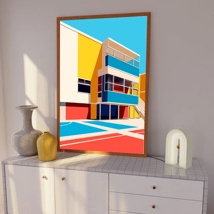 Colorful Balcony Poolside Rooftop Giclee Illustration Modern Rule Build Poster Print Decor Abstract Wall Art Canvas Painting - NICEART