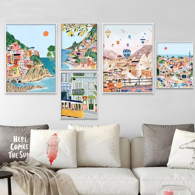 Modern Famous City Tourism Wall Art Poster Cartoon Turkey Italy Portuguese Landscape Canvas Painting Living Room Home Decoration - niceart