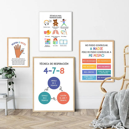 Spanish Child Education Emotion Yoga Weather Nursery Poster Nordic Wall Art Print Canvas Painting Pictures Baby Kids Room Decor - NICEART