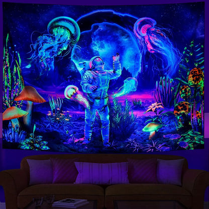 Astronaut UV Fluorescent Tapestry Aesthetics Wall Hanging Hippie  Bedroom Independent Room Decoration
