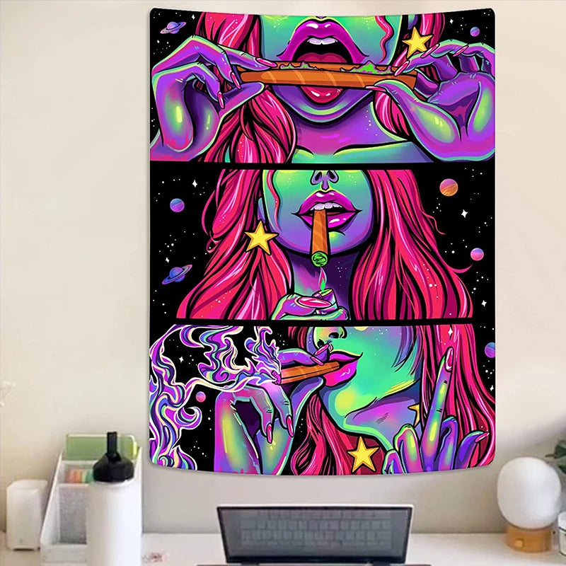 Trippy Hippie Tapestry Wall Hanging Cool Girl Anime Psychedelic Tapestries Bedroom Psychedelic Room  Decor Aesthetic Home Decor