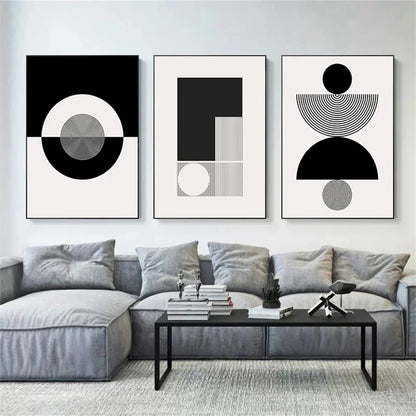 Abstract Geometrical Shapes Art Poster Prints Modern Black White Wall Art Canvas Painting for Living Room Home Decoration - NICEART