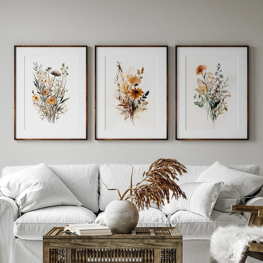 Neutral Watercolor Wildflower Flower Poster Colorful Floral Prints Plant Wall Art Canvas Painting Wall Picture Living Room Decor - NICEART
