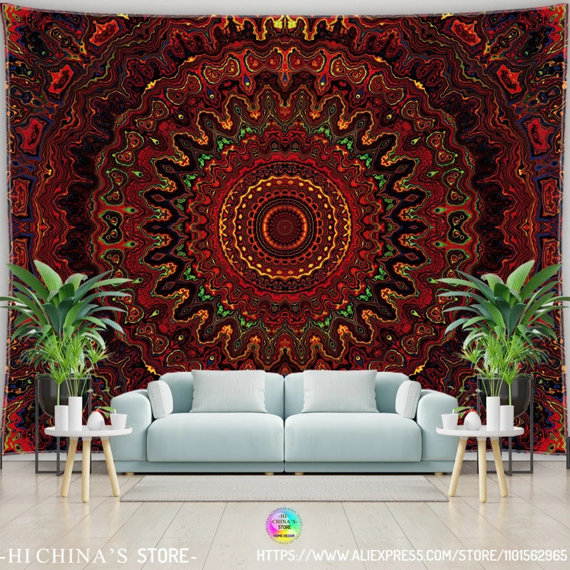 Mandala Tapestry Wall Hanging Boho Wall Cloth Room Decor Aesthetic Psychedelic Hippie Sun Moon Tapestry Bedroom Home Decoration - NICEART