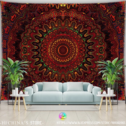 Mandala Tapestry Wall Hanging Boho Wall Cloth Room Decor Aesthetic Psychedelic Hippie Sun Moon Tapestry Bedroom Home Decoration - NICEART