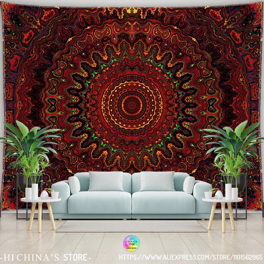 Mandala Tapestry Wall Hanging Boho Wall Cloth Room Decor Aesthetic Psychedelic Hippie Sun Moon Tapestry Bedroom Home Decoration - NICEART