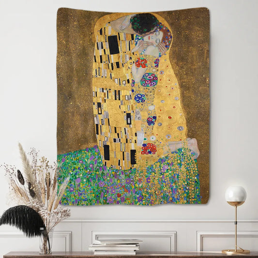 Gustav Klimt Art Tapestry Oil Painting Wall Hanging Abstract Art Kiss Of Gold  Decoration Home Bedroom Living Room Decor