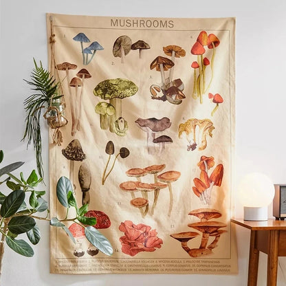 Mushroom Tapestry Wall Hanging Botanical Print Floral Illustration Identification Chart Diagram Illustration Wall Art Boho Decor - NICEART