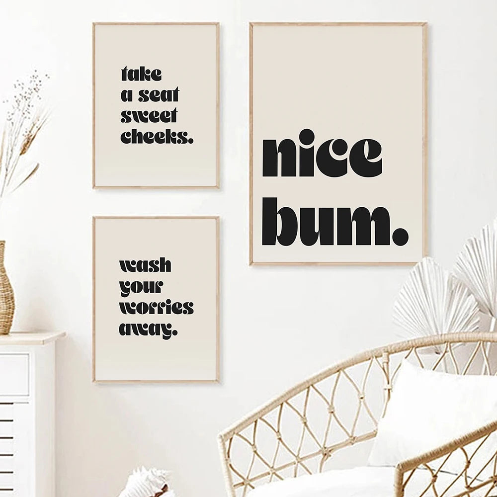 Bathroom Canvas Painting Wash Your Worries Away Nice Bum Posters and Prints Minimalist Art Wall Picture for Shower Room Decor - NICEART