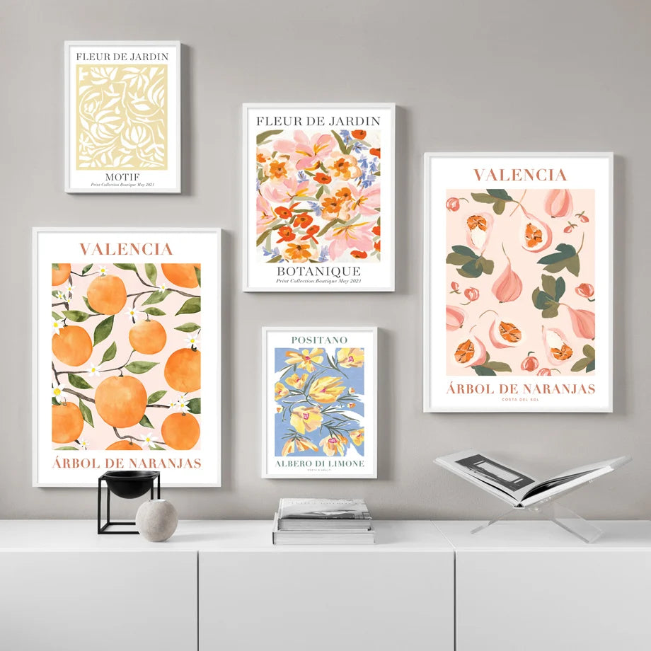 Valencia Orange Positano Lemon Flowers Leaves Wall Art Print CanvasNordic Poster Painting  Wall Pictures For Living Room Decor - niceart