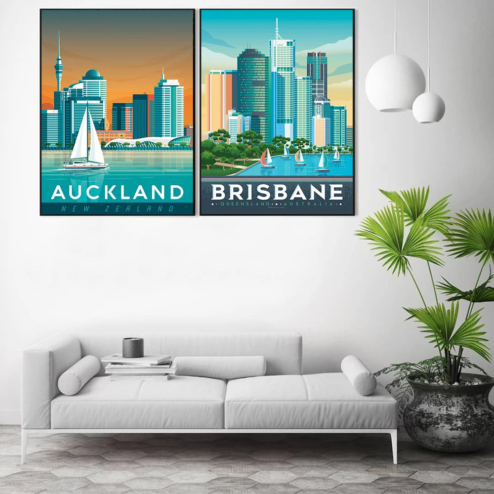 Gold Coast Melbourne Auckland Oceania Perth Travel Prints Brisbane Australia Posters Canvas Painting Nordic Decor Wall Pictures - NICEART