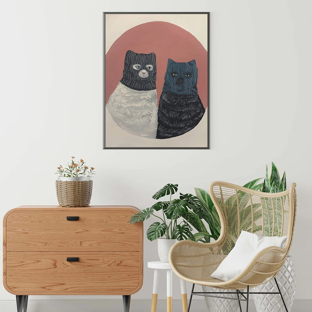 Cat with Mask Canvas Prints Painting Posters Thief Cat Animal Modern Nordic Wall Pictures Art for Kids Room Bedroom Home Decor - NICEART