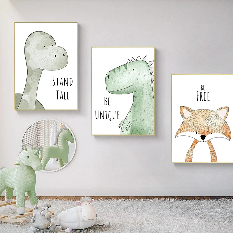 Cute Cartoon Animal Poster for Kid's Room Giraffe Dinosaur Fox Picture Prints Canvas Painting on the Wall Living Room Home Decor - NICEART