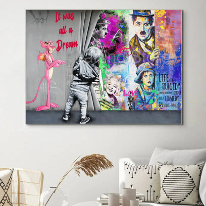 Abstract Watercolor Comedy Master With Kid Banksy Posters And Prints Graffiti Curtain Street Art Canvas Wall Painting Decoration - NICEART